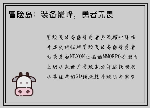 冒险岛：装备巅峰，勇者无畏