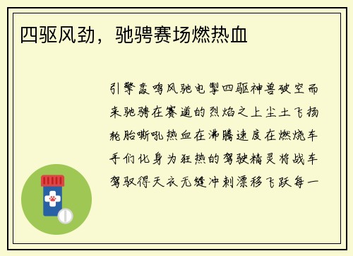 四驱风劲，驰骋赛场燃热血