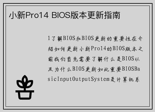 小新Pro14 BIOS版本更新指南