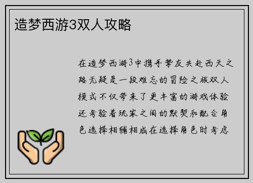 造梦西游3双人攻略